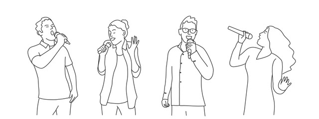 People singing. Lifestyle concept. Line drawing vector illustration.