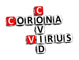 Coronavirus COVID-19. 3D red-white crossword puzzle on white background.