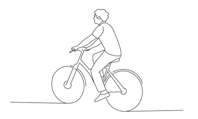 Guy riding a bike. Line drawing vector illustration.
