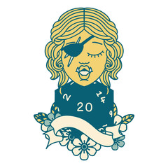 half orc rogue with natural twenty dice roll illustration