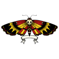 tattoo with banner of a deaths head moth