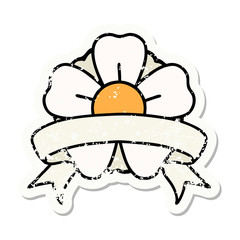 grunge sticker with banner of a flower