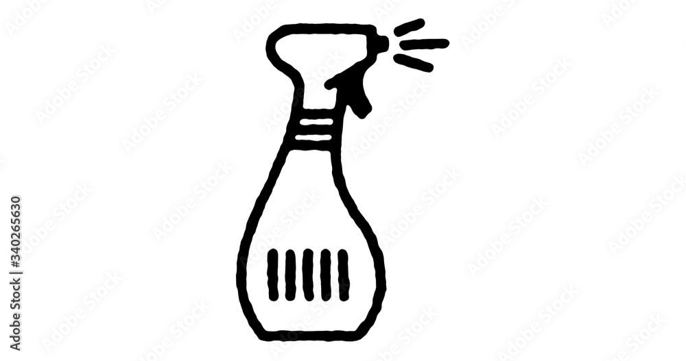 Poster hand drawn line icon animation for house cleaning to use as video design element. minimalistic symbo