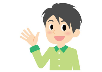 男性の表情　手を振る