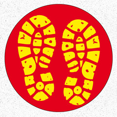 Marquage au sol, empreintes de chaussures 
