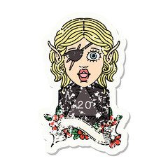 elf rogue with natural twenty dice roll grunge sticker