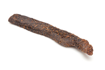 Beef Biltong, South African Beef Jerky isolated on a white studio background.