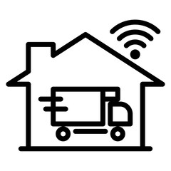 Vector is work at home outline icon with transport car delivery and internet wifi on white background.