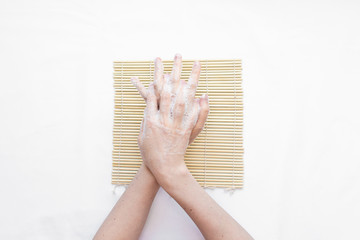 hand washing with soap. prevention. foam
