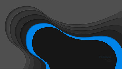 Vector abstract background. Art paper style. Dark, minimalistic blue stripe. Abstract waves, depth. For web, banners, social networks. Copyspace.
