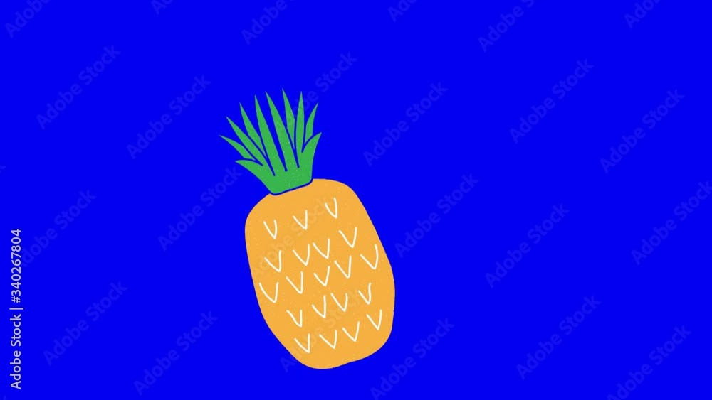Poster pineapple hand drawn blue screen. floating loop animation