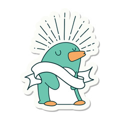 sticker of tattoo style happy penguin