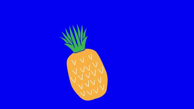 pineapple hand drawn blue screen. floating loop animation