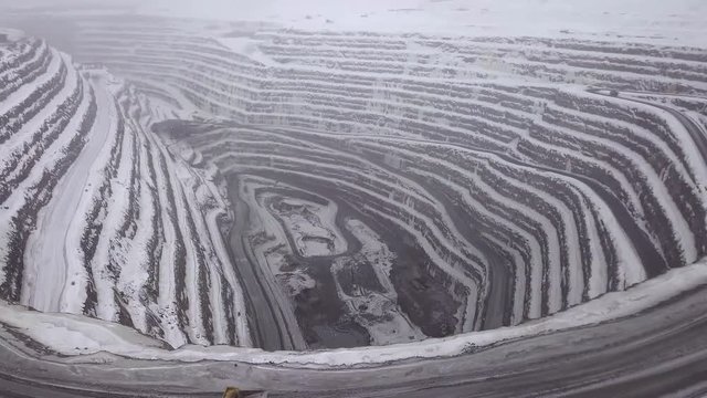 The beautiful white patterned site of the Iron Mine in Lapland, Sweden - aerial