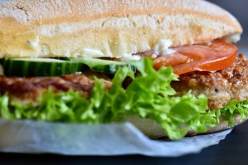 FrIkadellen with salad in a bread roll takeaway sandwich 
