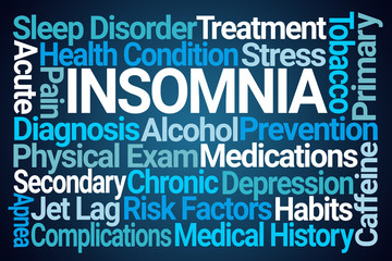 Insomnia Word Cloud on Blue Background