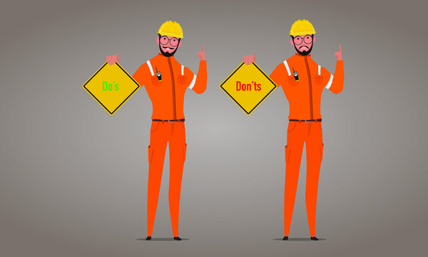 Flat Engineer Character with Do's and Don't Board Vector Illustration. Industrial Do's and Don't concept illustration.