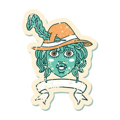 orc bard character with banner illustration