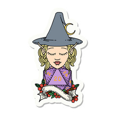 elf mage character with natural twenty dice roll sticker