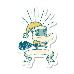 grunge sticker of tattoo style santa claus christmas character with sack