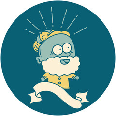 icon of tattoo style happy old man with walking stick