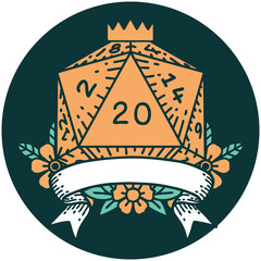natural 20 critical hit D20 dice roll icon