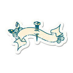 grunge sticker with banner of iron nail