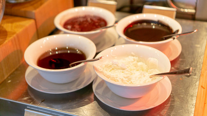variety of jam in a bowl