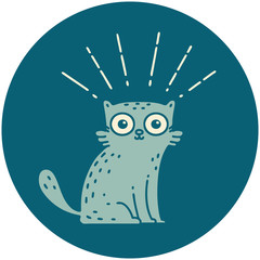 icon of tattoo style surprised cat