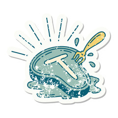 Fototapeta premium grunge sticker of tattoo style steak and fork
