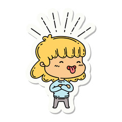 sticker of tattoo style girl sticking out tongue