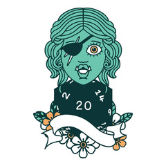 half orc rogue with natural twenty dice roll illustration