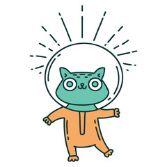 traditional tattoo style cat in astronaut suit