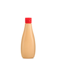 Salad dressing in bottle on white background