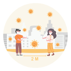 Social distancing, keep distancing in public society. For protect from COVID-19. Coronavirus. Illustration vector design