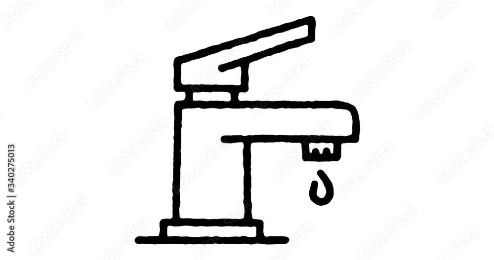 Poster hand drawn line icon animation for washing hands to use as video design element. minimalistic symbol