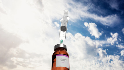 Coronavirus Vaccine, Syringe and Tube, Influenza Epidemic, Covid-19 Treatment, Injection Dose - 3D...