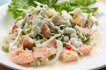 Spicy salmon salad on the place