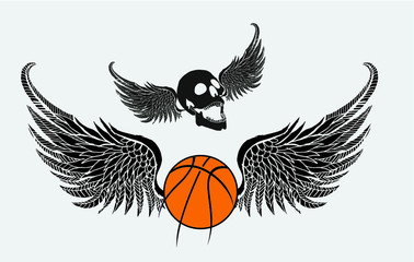 Winged skull college tshirt print embroidery graphic design vector art