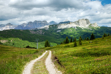 the road in the mountain valley in the Dolomites