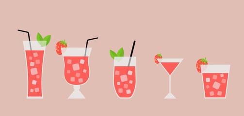 a set of strawberry juice drink