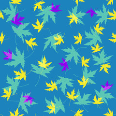 Seamless vector pattern in geometric ornamental style with autumn leaves