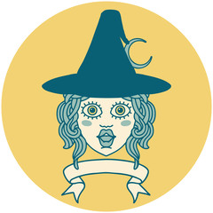 human witch character with banner illustration
