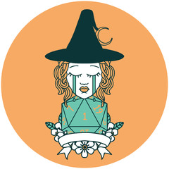 crying human witch with natural one roll icon