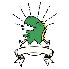 banner with tattoo style hatching dinosaur