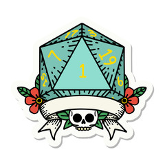natural one d20 dice roll sticker
