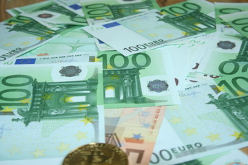 Economy and finance background with euro banknotes.