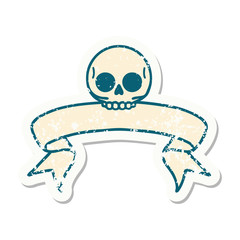 grunge sticker with banner of a skull