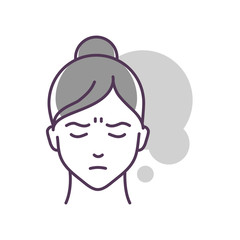 Human feeling grief line color icon. Face of a young girl depicting emotion sketch element. Cute character on turquoise background. Outline vector illustration.