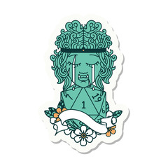 crying orc barbarian character face with natural one roll sticker